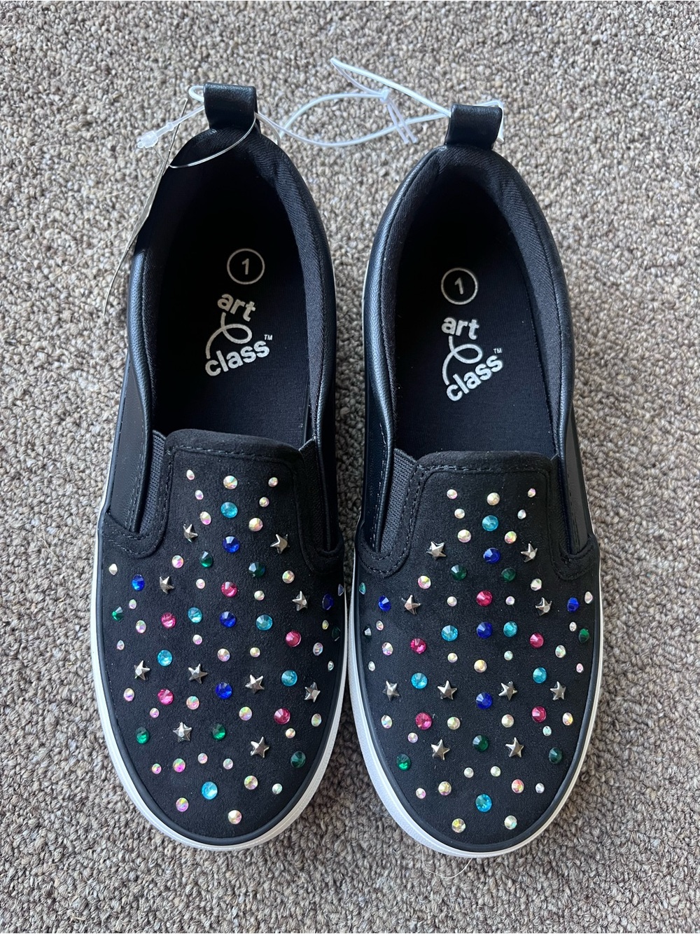 Black Slip-On Sneakers with Multicolor Gem Accents